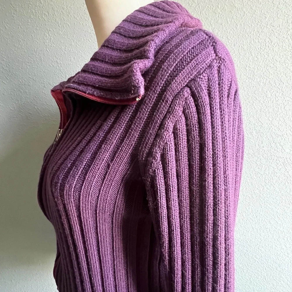 Purple Ribbed Zip Up Cardigan - Picture 6 of 11